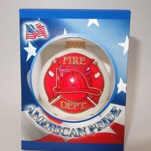 NEW Krebs Glas Fire Department First In Last Out Glass Christmas Ornament